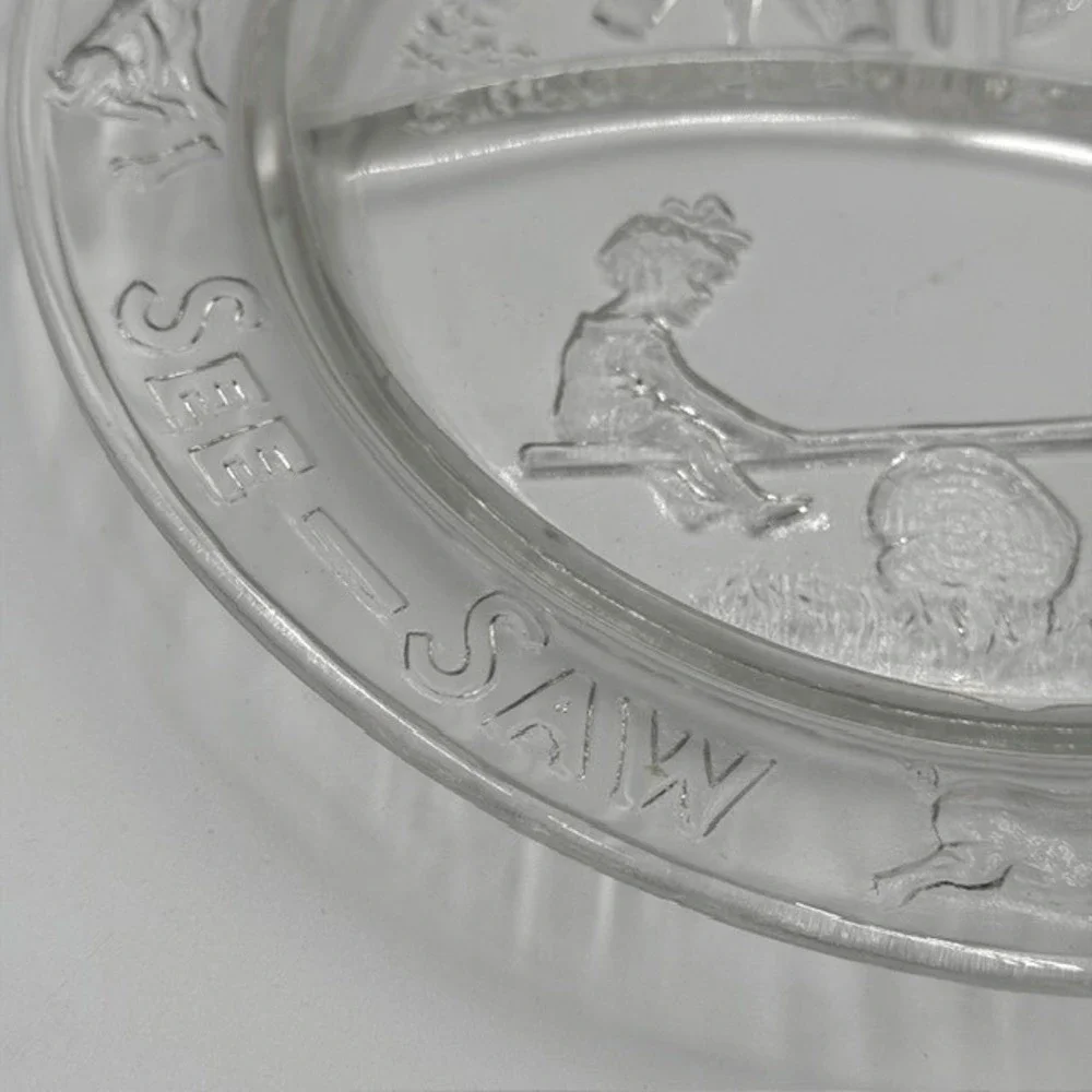 Tiara Exclusives Nursery Rhyme Divided Glass Plate See-Saw Margery Daw 8.5